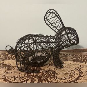 Vintage Adorable Black Metal Wire Easter Bunny Rabbit Collectible Decor Fillable